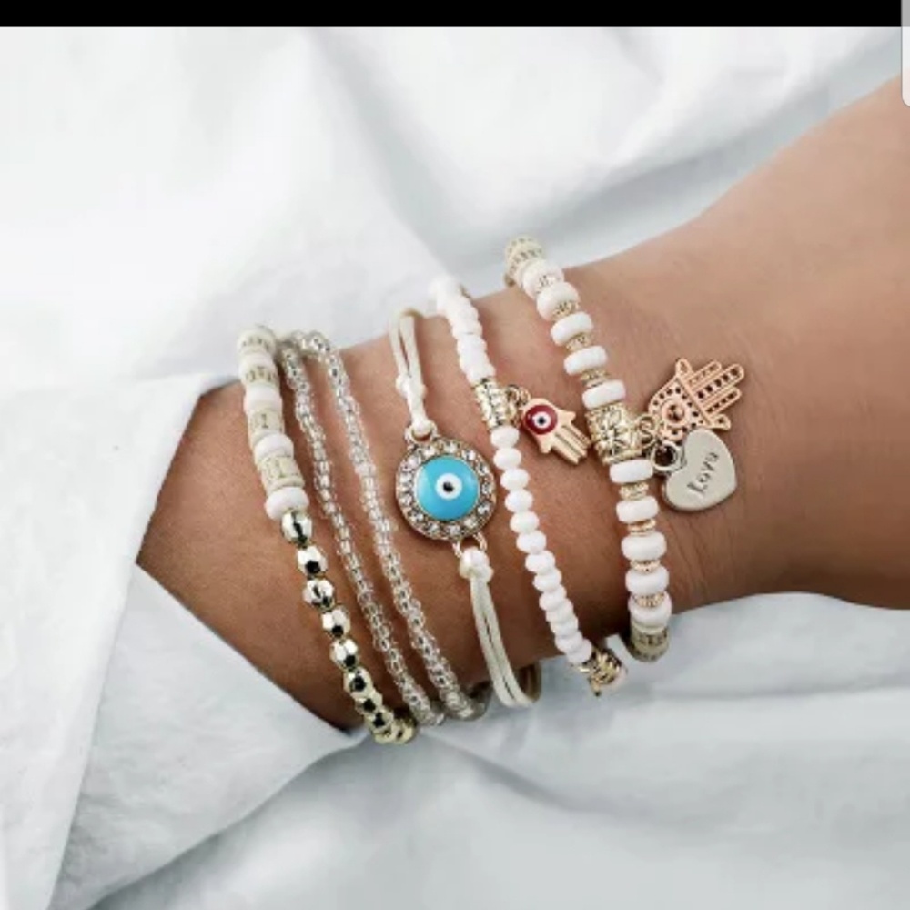 Boho Chic Layered Hamsa Evil Eye Bracelet